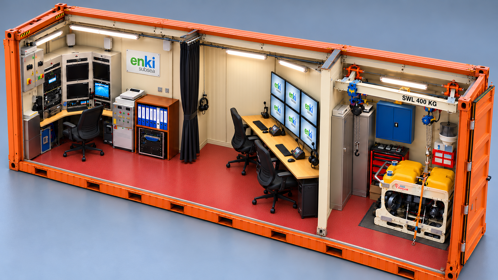Concept illustration of an integrated 20-foot ROV control and workshop container